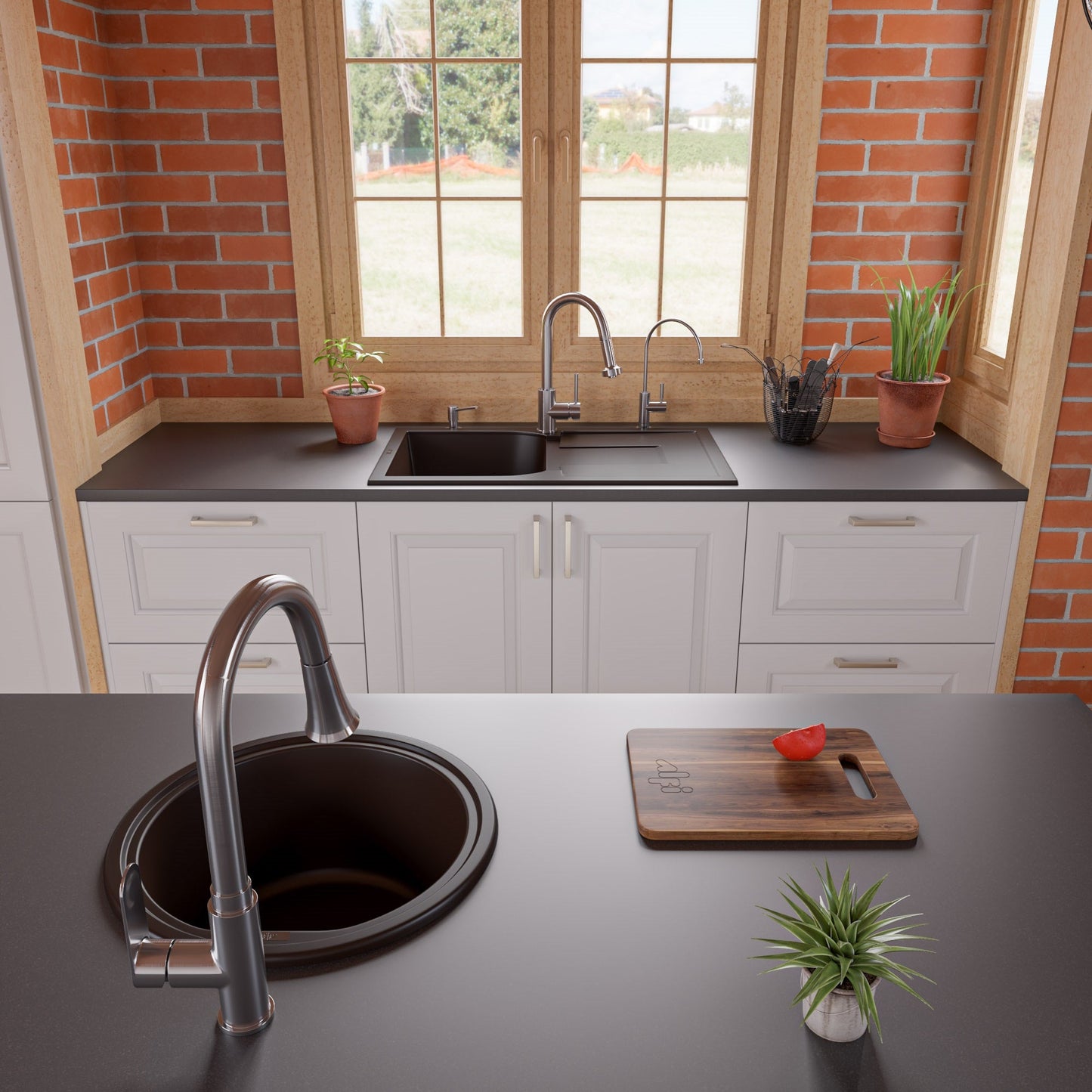 ALFI brand AB1717DI 17" Drop-In Round Granite Composite Kitchen Prep Sink