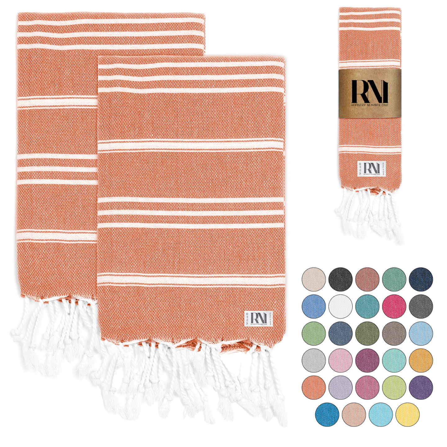 Istanbul Classic Turkish Hand Towel Set of 2 for Kitchen, Bath, Beach, Gym, and Yoga 17"x30"