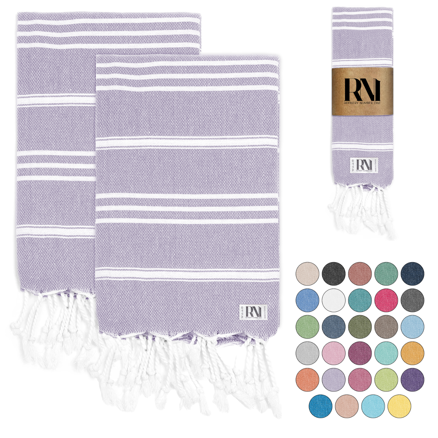 Istanbul Classic Turkish Hand Towel Set of 2 for Kitchen, Bath, Beach, Gym, and Yoga 17"x30"
