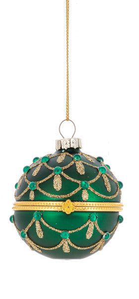 Glittered Hinged Ball Ornament - Emerald Elegance