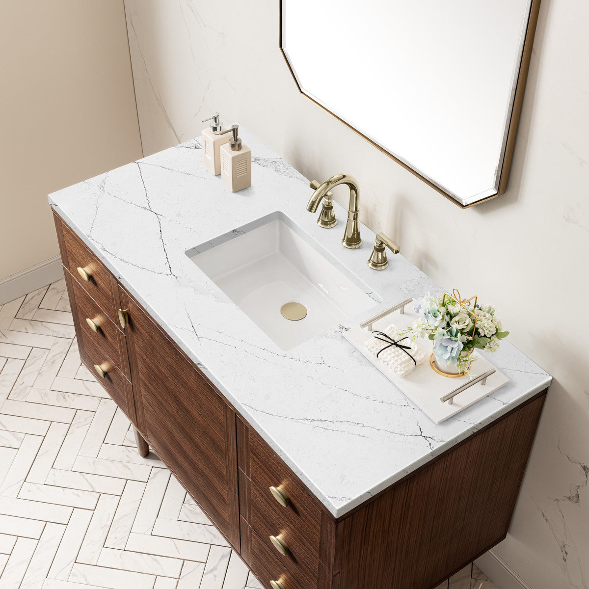 Amberly 48" Single Vanity Cabinet, Mid-Century Walnut