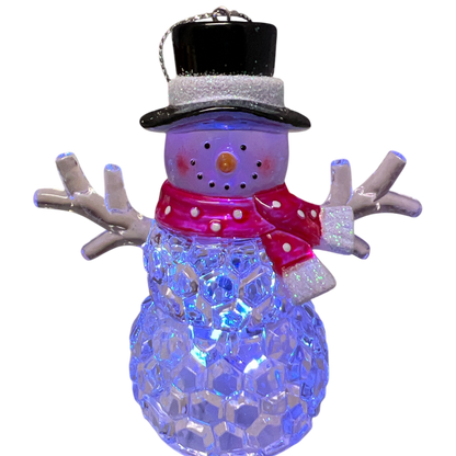 3.75"LED Snowman With Black Hat Ornament