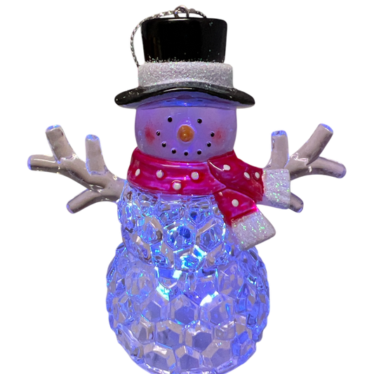3.75"LED Snowman With Black Hat Ornament