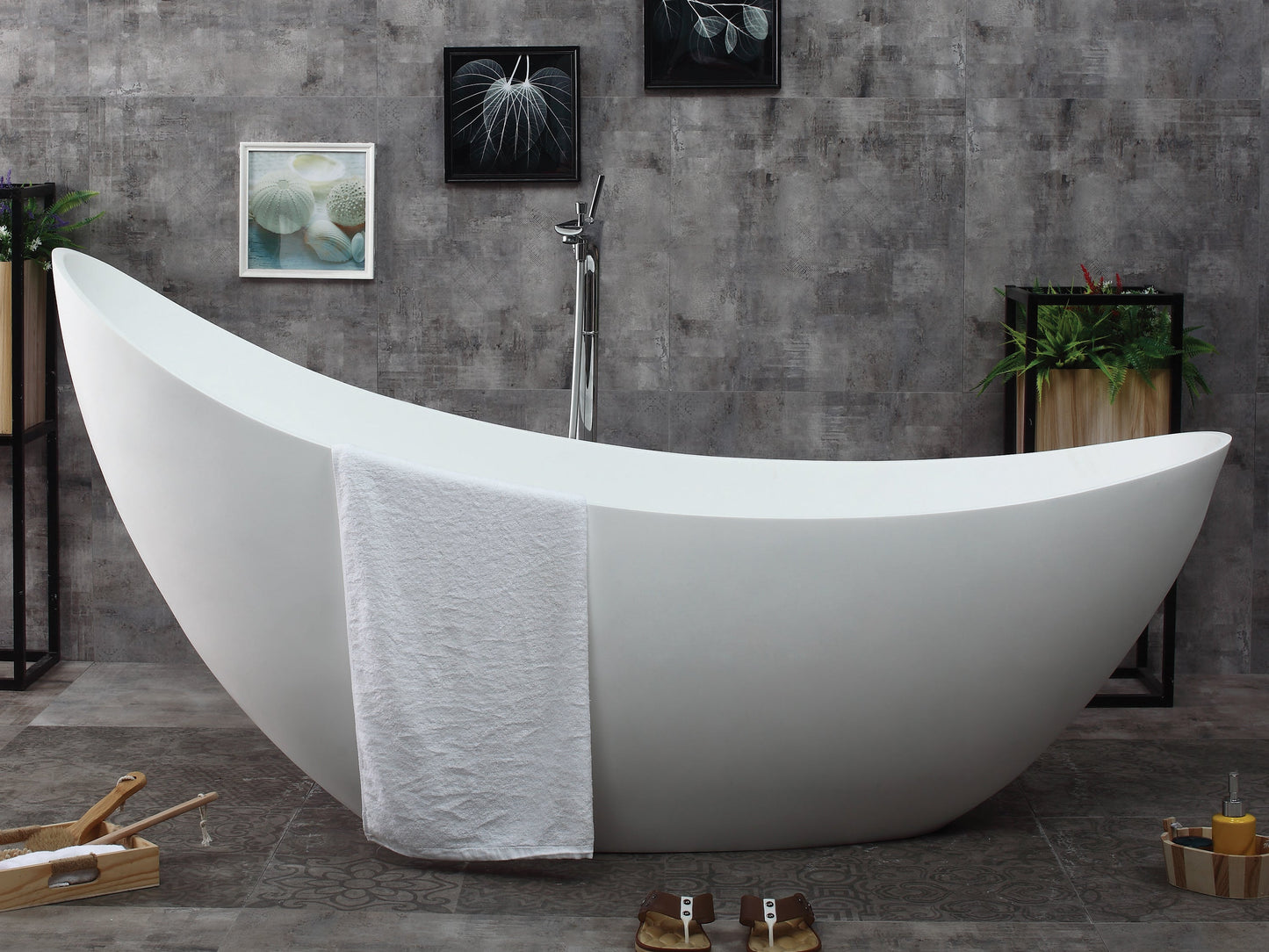 ALFI brand  AB9951 73" White Solid Surface Smooth Resin Soaking Slipper Bathtub