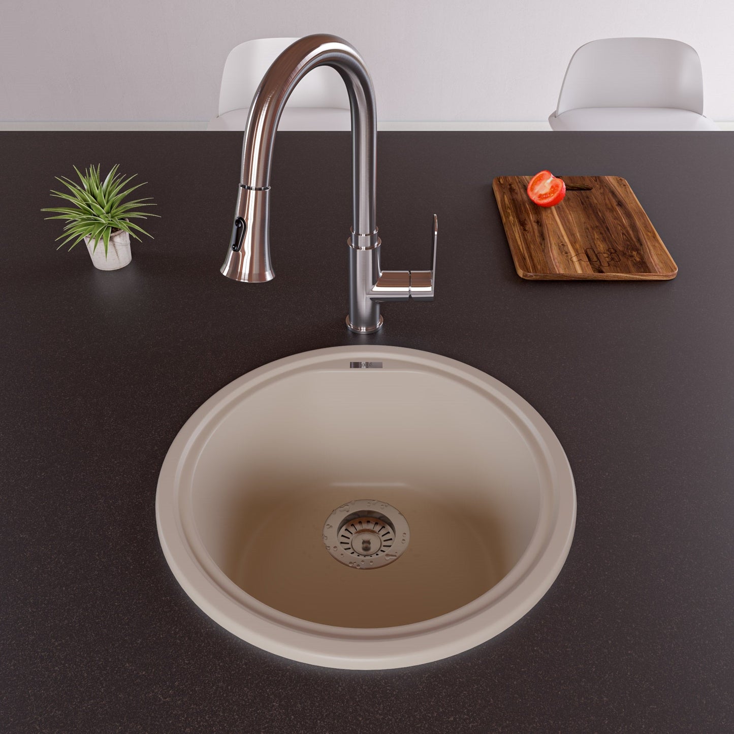 ALFI brand AB1717DI 17" Drop-In Round Granite Composite Kitchen Prep Sink