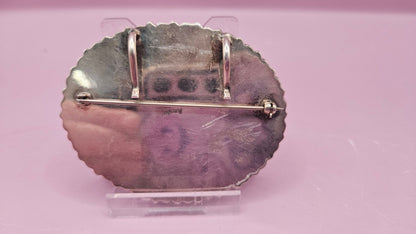 Oval Rhodochrosite & Sterling Silver Brooch Pendant – Vintage Statement Piece (2.5"x2")