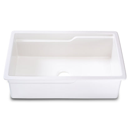 ALFI brand ABFS3219SUD ABFS3219SUD-W  White 32" x 19" Workstation Step Rim Single Bowl Fireclay Undermount / Drop In Kitchen Sink