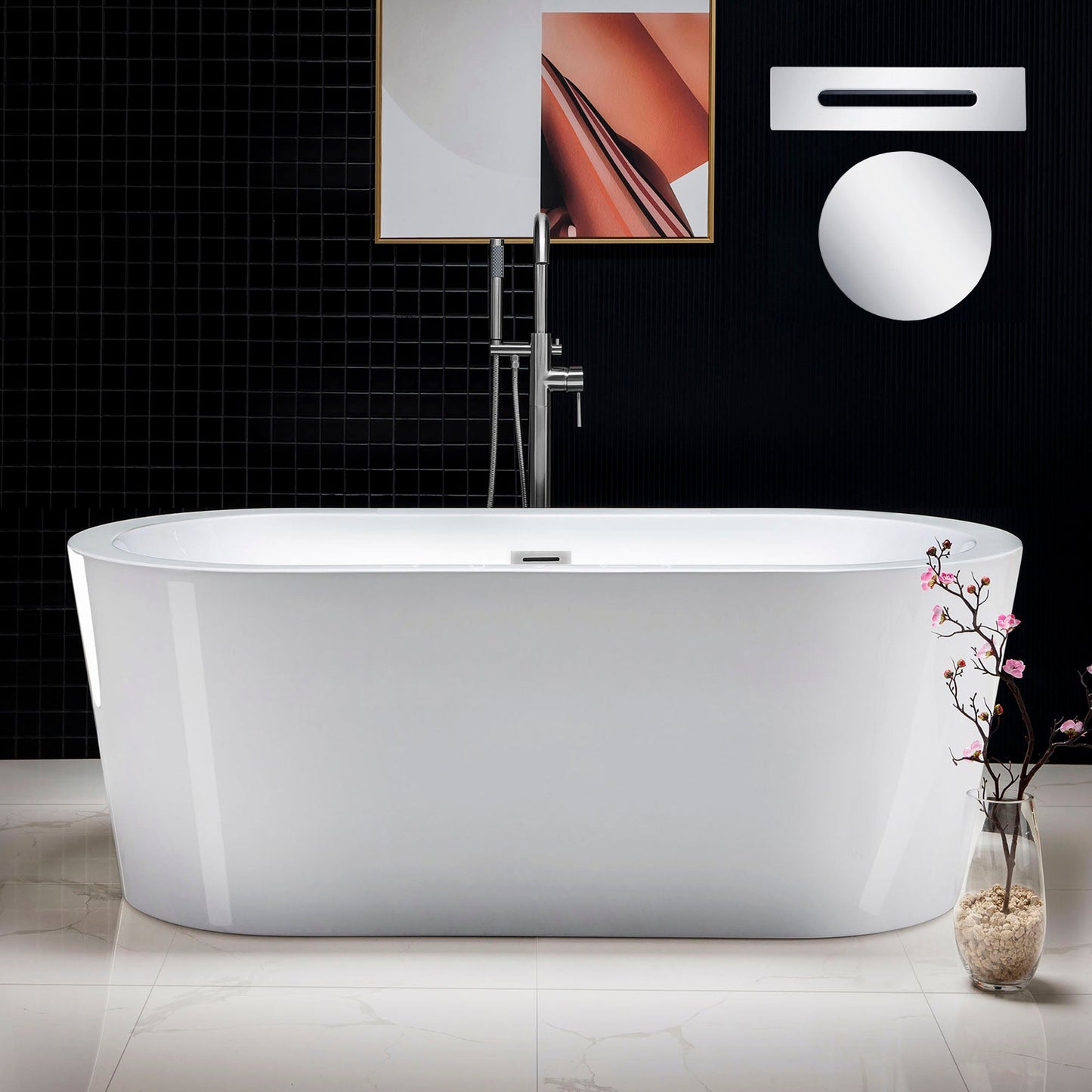 WOODBRIDGE 59" Acrylic Freestanding Bathtub Contemporary Soaking Tub