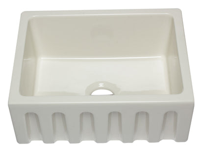 ALFI brand AB2418HS AB2418HS-B 24 inch Biscuit Reversible Smooth / Fluted Single Bowl Fireclay Farm Sink