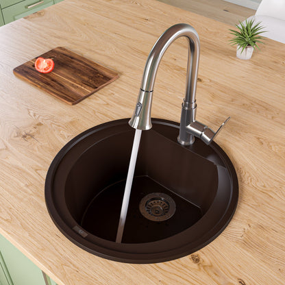 ALFI brand AB2020DI 20" Drop-In Round Granite Composite Kitchen Prep Sink