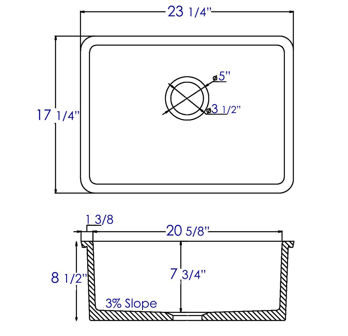 ALFI brand  AB2317 23" White Fireclay Undermount Kitchen Sink