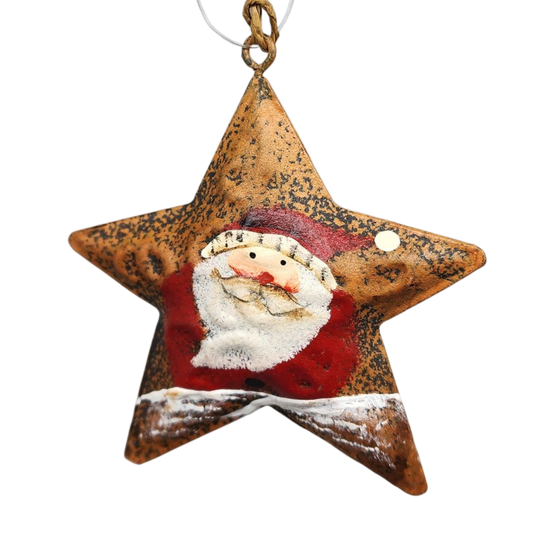 Rustic Santa Star Ornament - Hat Right