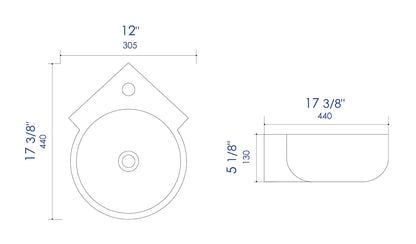 ALFI brand  ABC121 White 17" Tiny Corner Wall Mounted Ceramic Sink with Faucet Hole