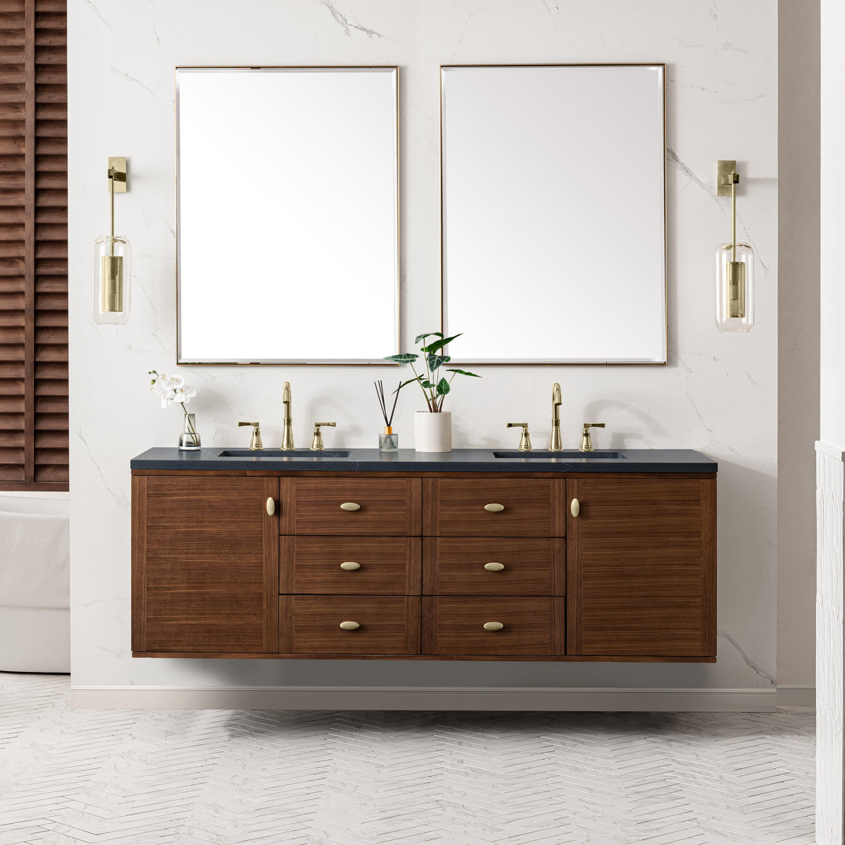 Amberly 72" Double Vanity Cabinet, Mid-Century Walnut