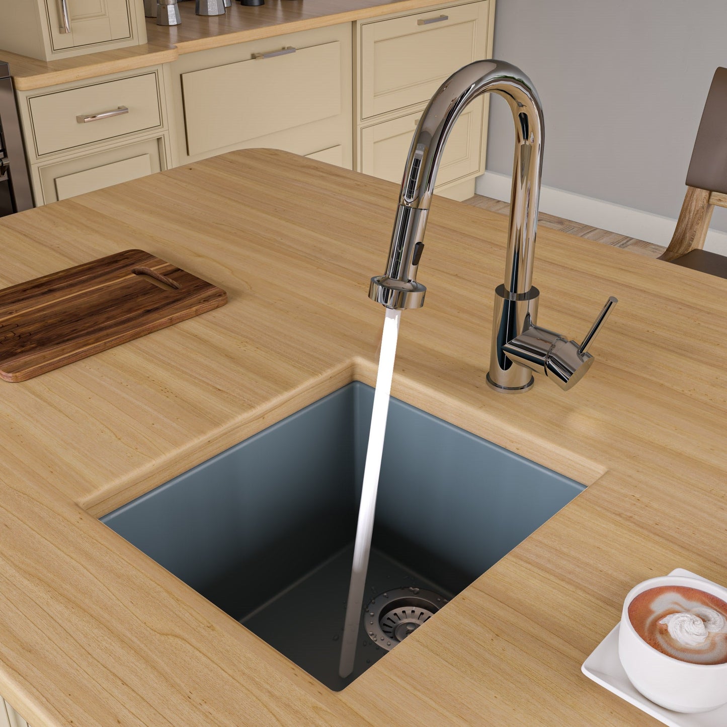 ALFI brand AB1720UM 17" Undermount Rectangular Granite Composite Kitchen Prep Sink