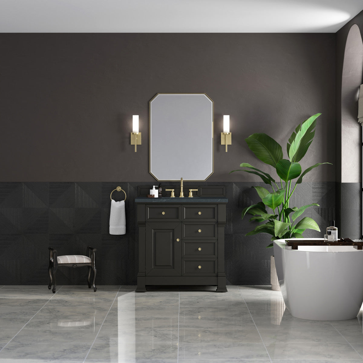 James Martin 547-V36 Brookfield 36” Single Vanity – Black Onyx / Honey Oak / Pearl Charcoal