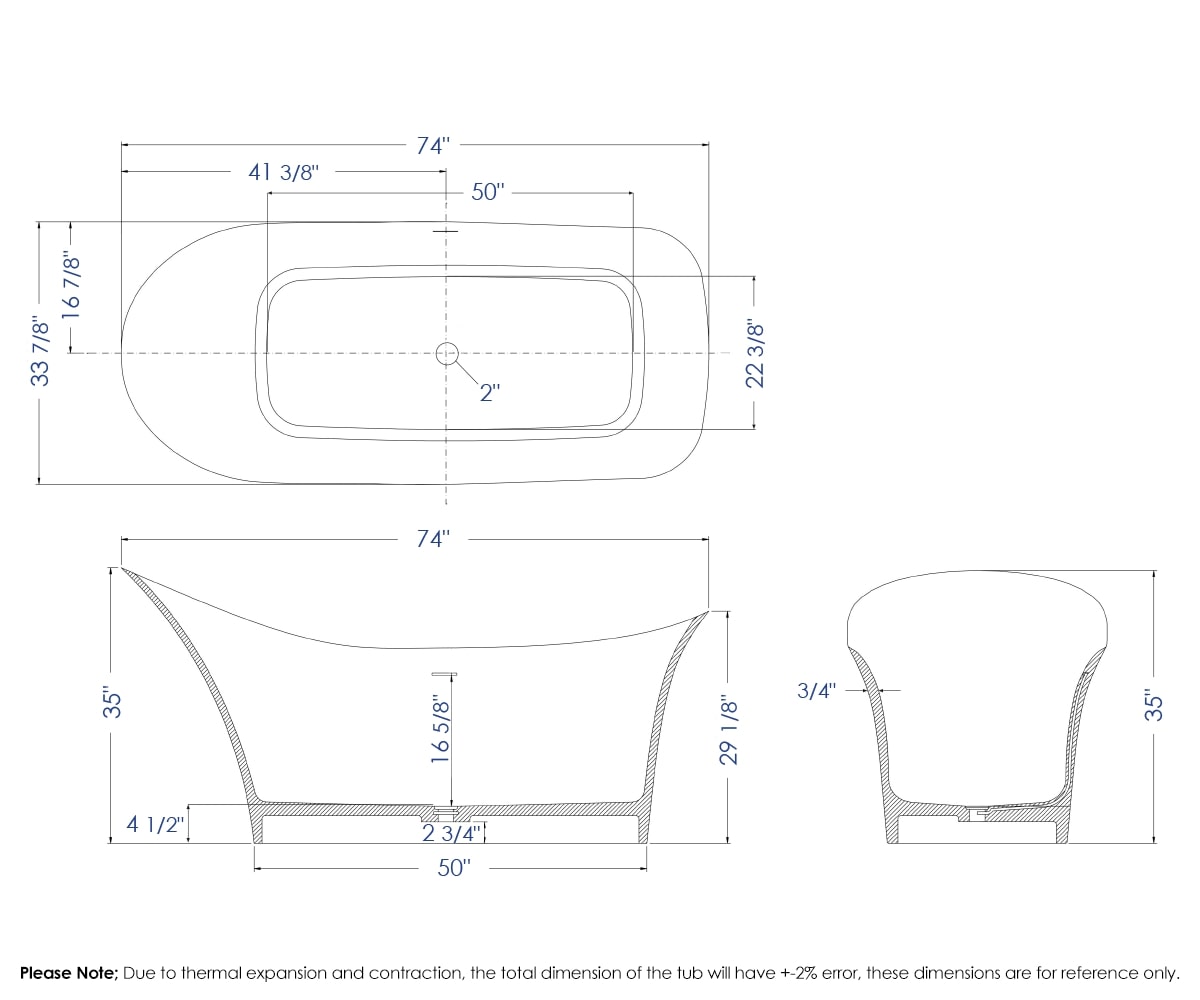 ALFI brand  AB9915 74" White Solid Surface Smooth Resin Soaking Slipper Bathtub