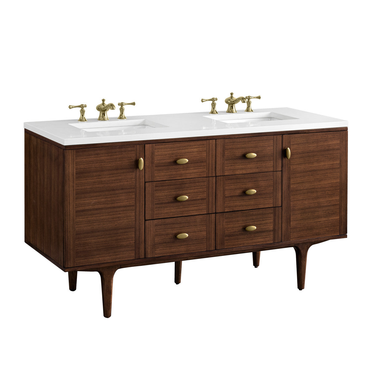 Amberly 60" Double Vanity Cabinet, Mid-Century Walnut