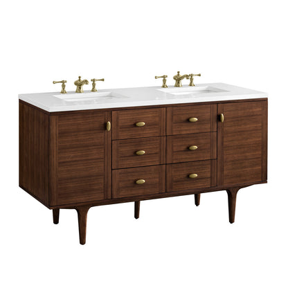 Amberly 60" Double Vanity Cabinet, Mid-Century Walnut