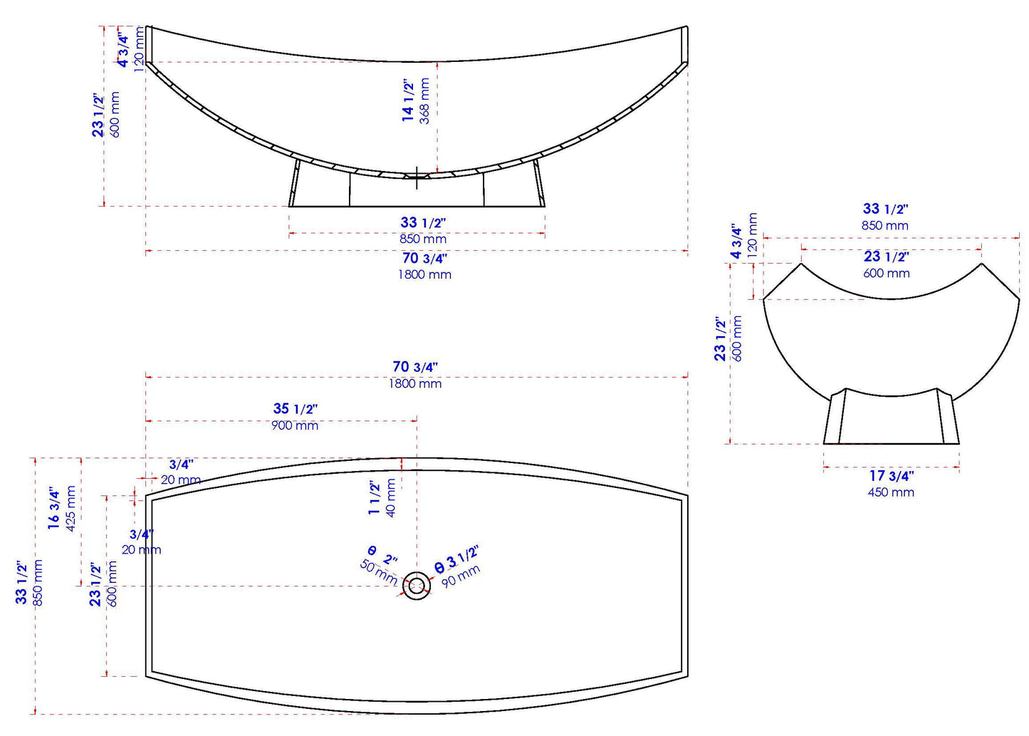ALFI brand  AB9992BM Black Matte 71" Solid Surface Resin Free Standing Hammock Style Bathtub