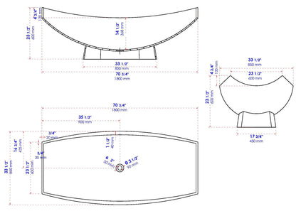 ALFI brand  AB9992BM Black Matte 71" Solid Surface Resin Free Standing Hammock Style Bathtub
