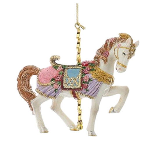 Resin Carousel Ornament - White Show Horse