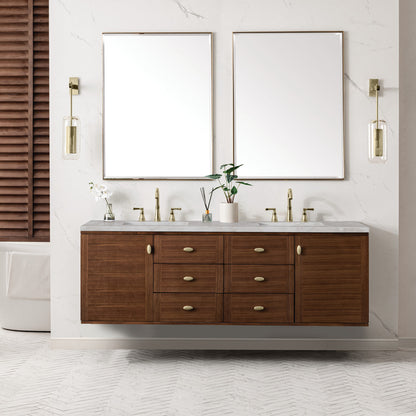 Amberly 72" Double Vanity Cabinet, Mid-Century Walnut