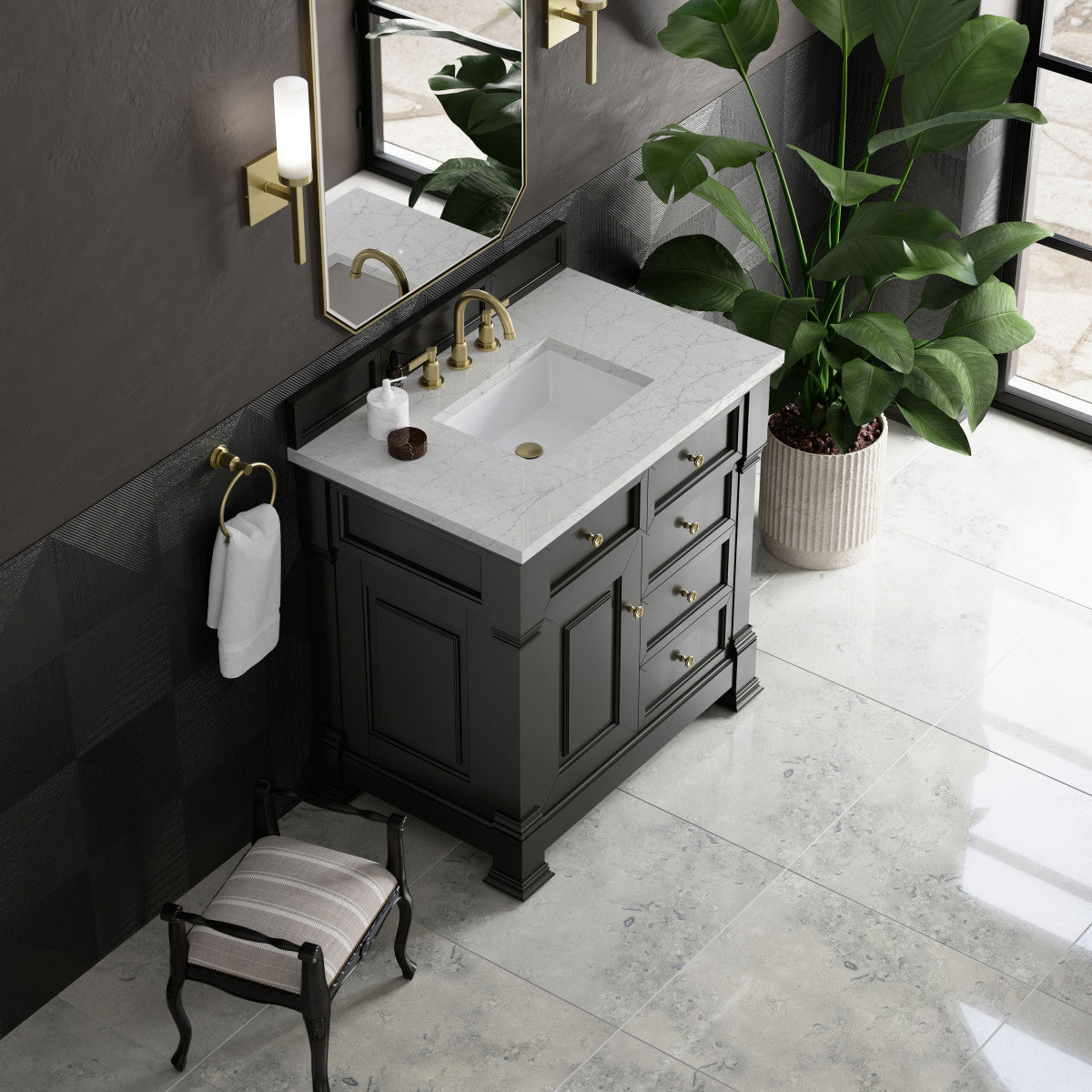 James Martin 547-V36 Brookfield 36” Single Vanity – Black Onyx / Honey Oak / Pearl Charcoal