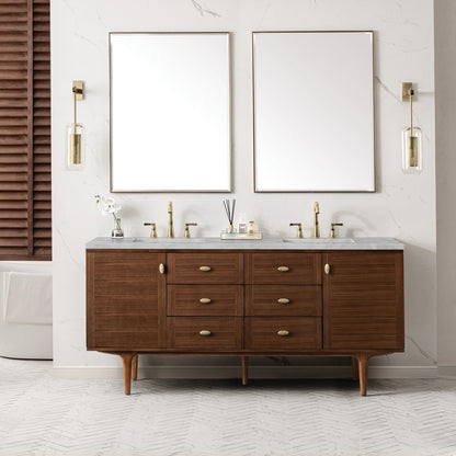 Amberly 72" Double Vanity Cabinet, Mid-Century Walnut