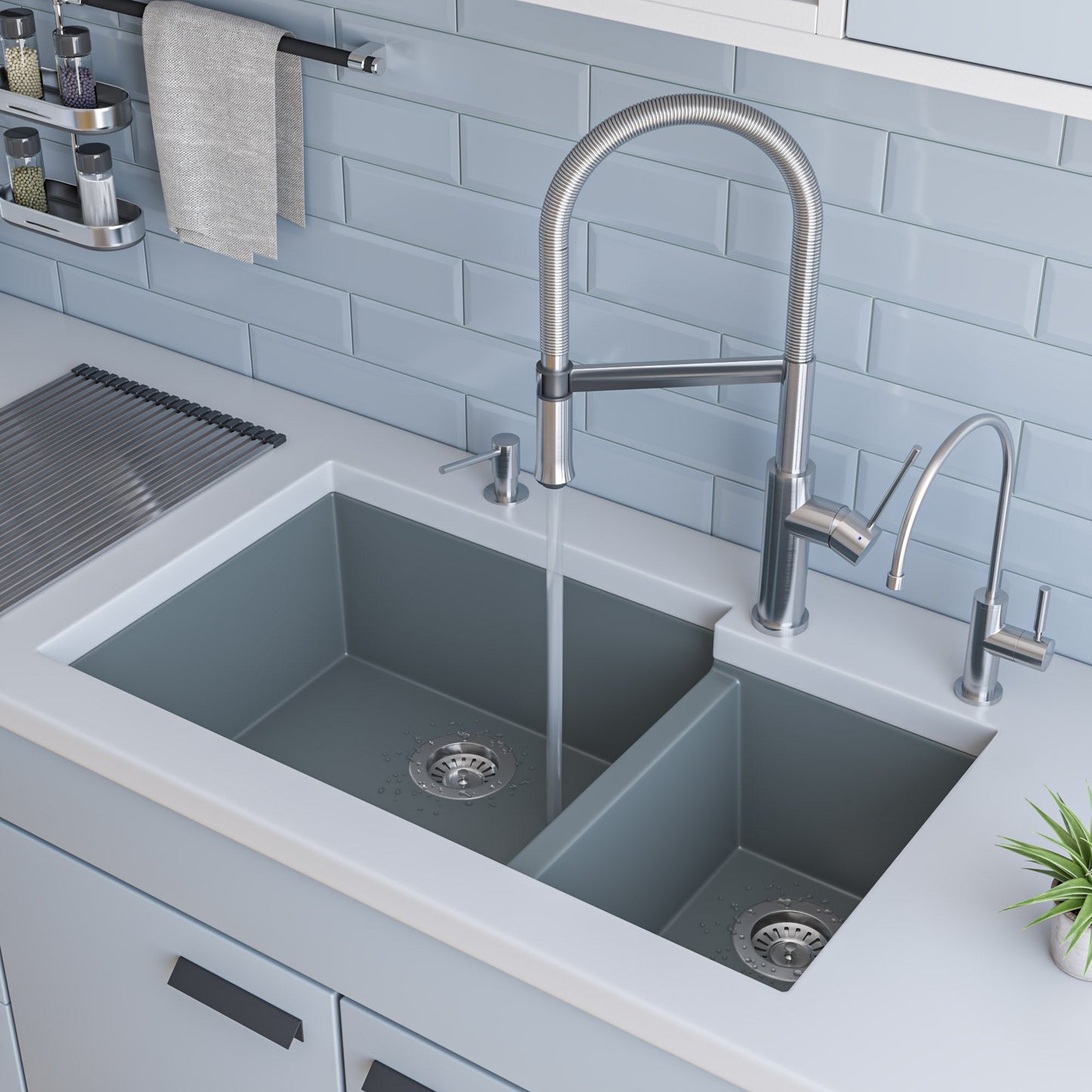 ALFI brand AB3319UM 34" Double Bowl Undermount Granite Composite Kitchen Sink