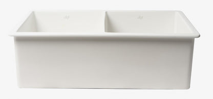 ALFI brand ABF3219DUD ABF3219DUD-W White 32" x 19" Double Bowl Fireclay Undermount / Drop In Kitchen Sink w Grid
