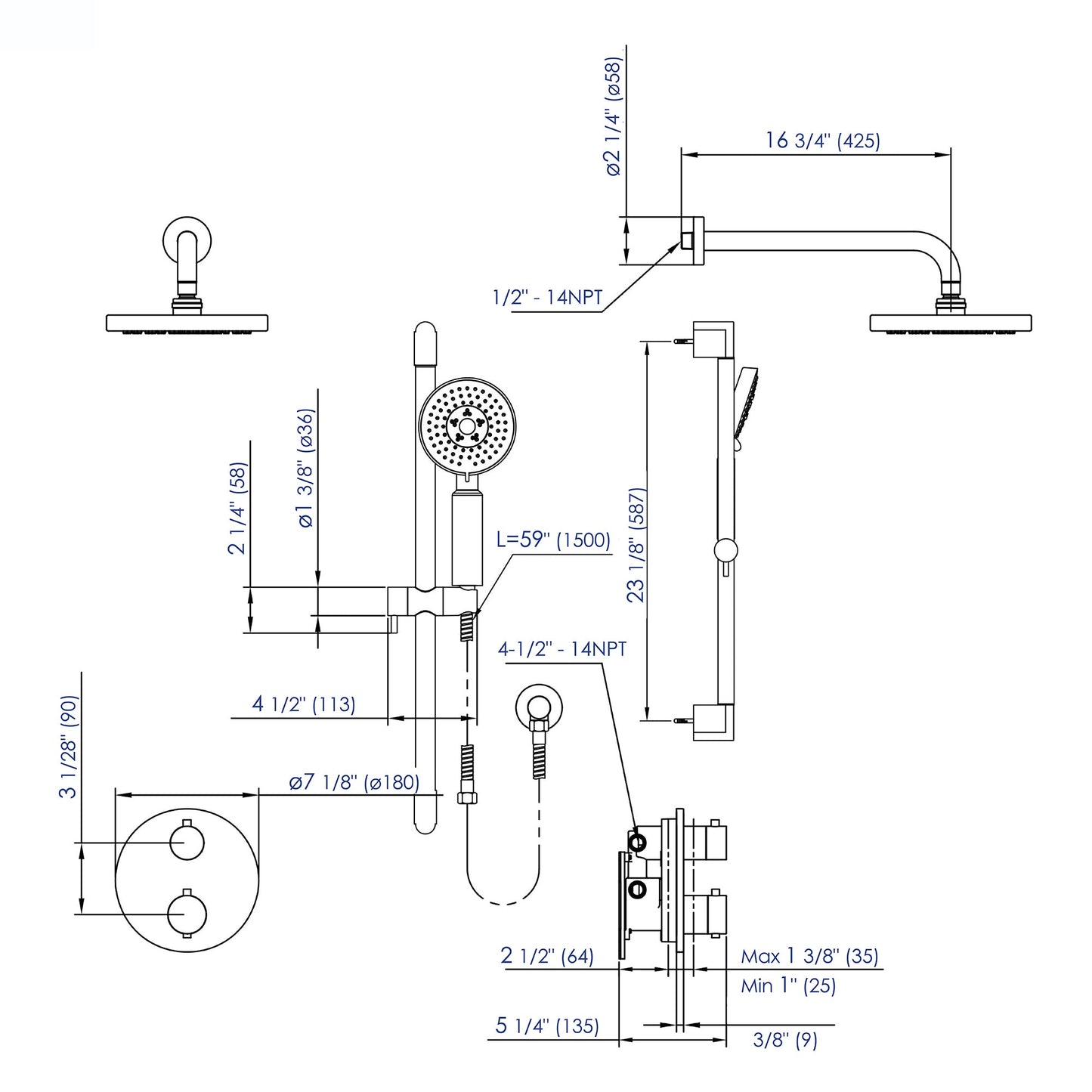 ALFI brand AB2545 Round Style 2 Way Thermostatic Shower Set
