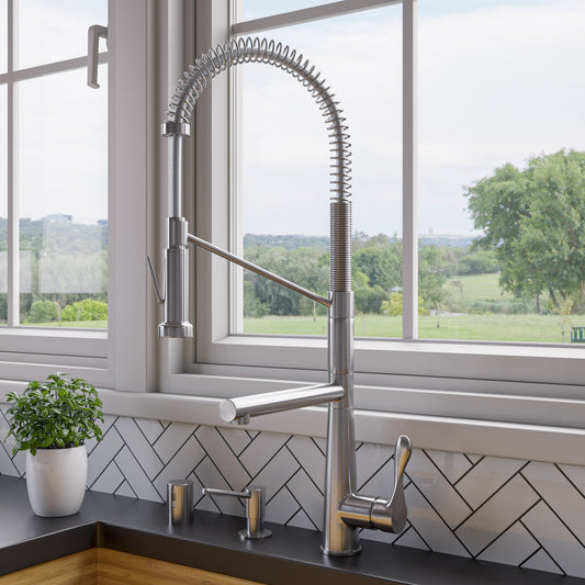 ALFI brand ABKF3787 Double Spout Commercial Spring Kitchen Faucet