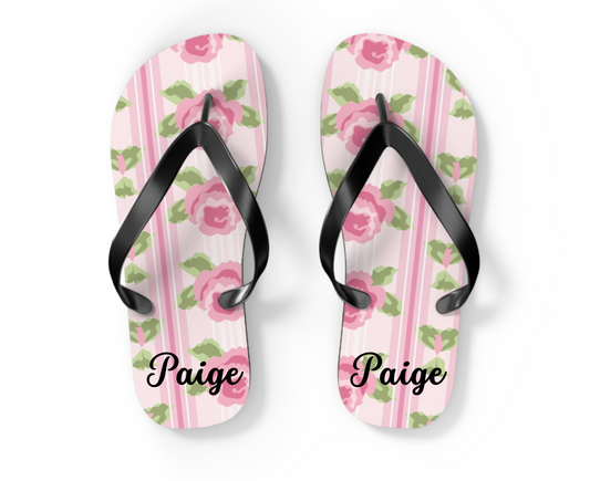 Customizable: Floral Flip Flops, Cute Summer Sandals, Beach Footwear, Vacation Essentials, Flower Printed Rubber Flip Flops