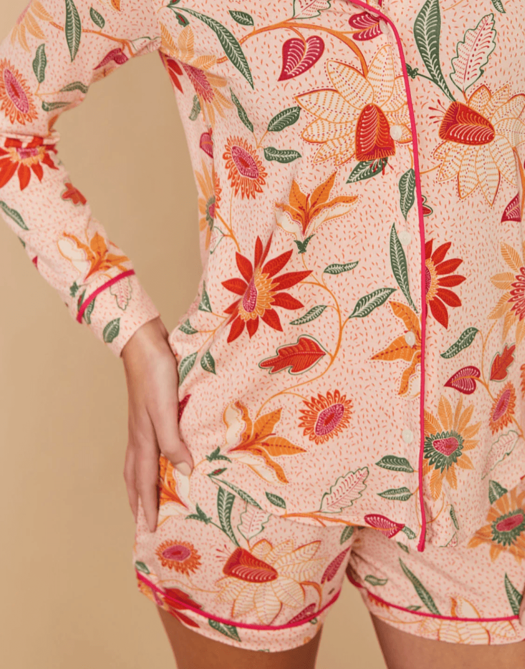 Pajama Short Botanic Garden Boho Floral Peach