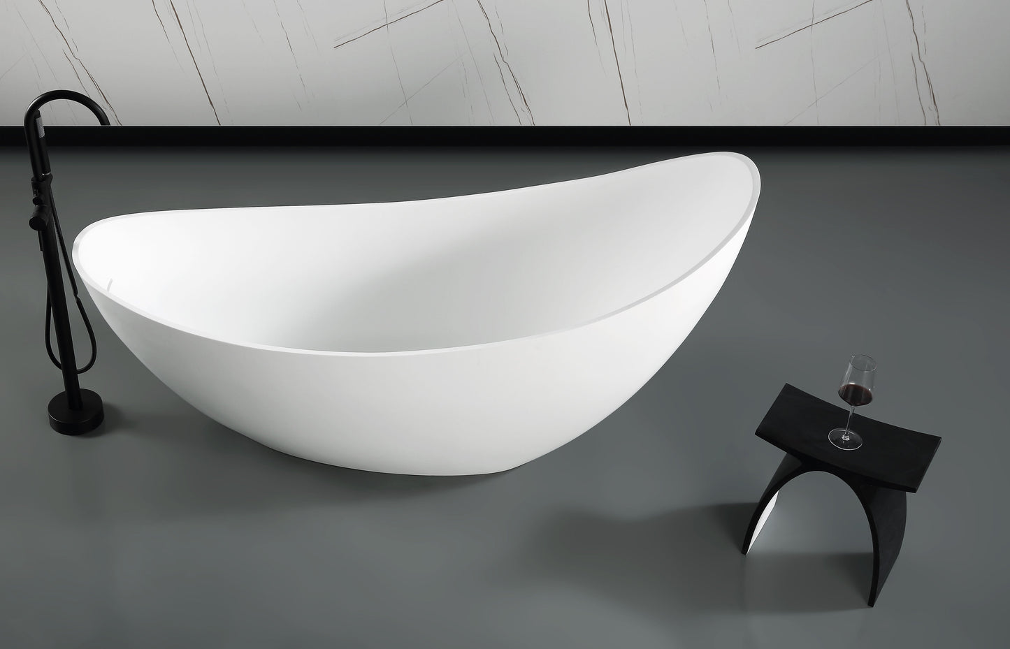 ALFI brand  ABST77BM Black Matte Arched Solid Surface Resin Bathroom / Shower Stool
