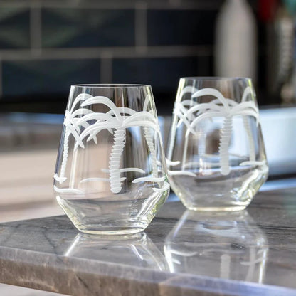 Palm Tree Etched Glassware