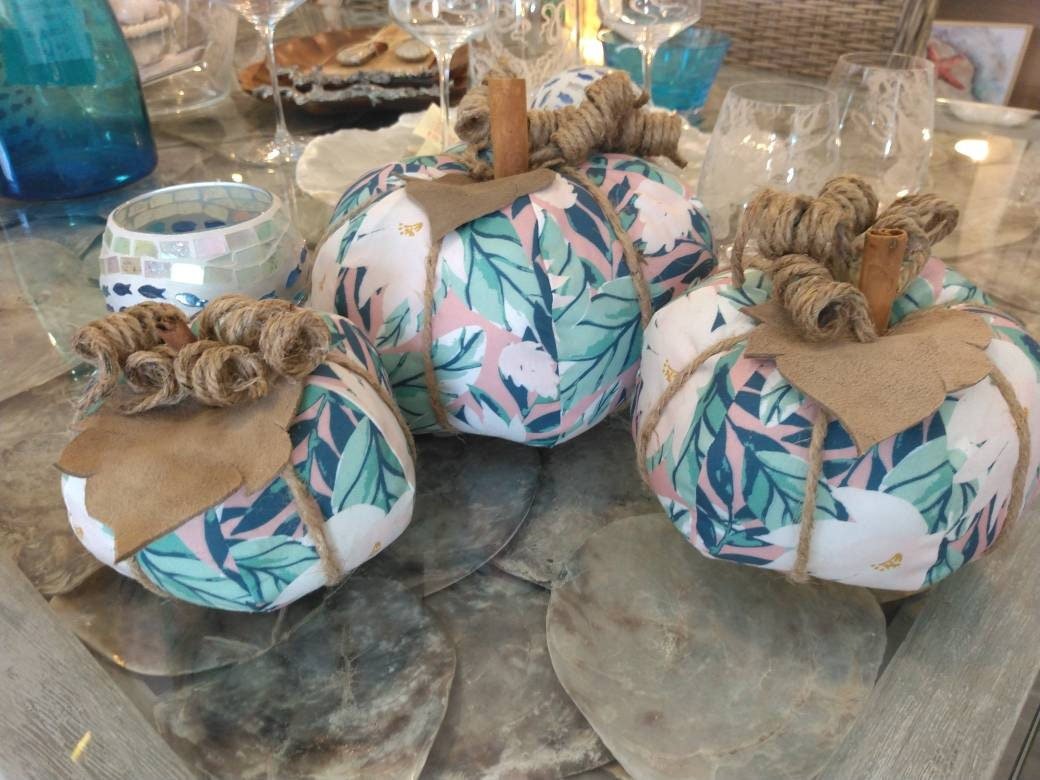 Palm Tree Plant Fabric Pumpkins- Small
