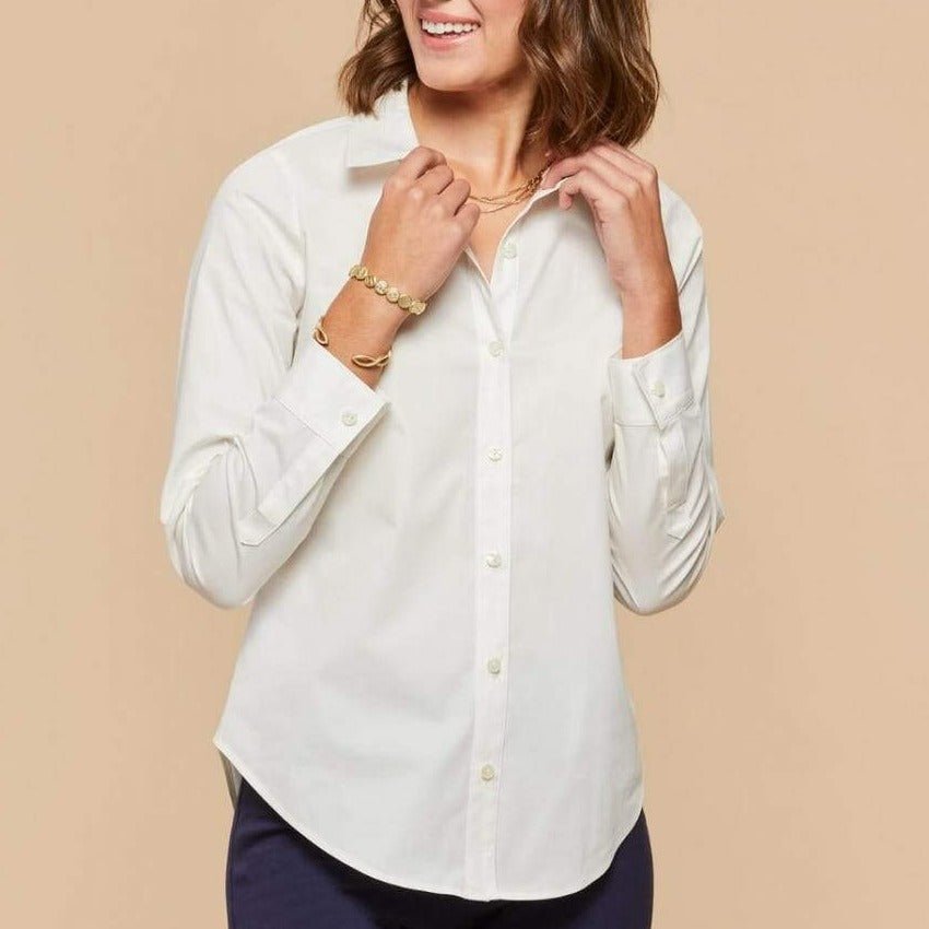 Patrice Stretch Poplin Blouse - Pearl White