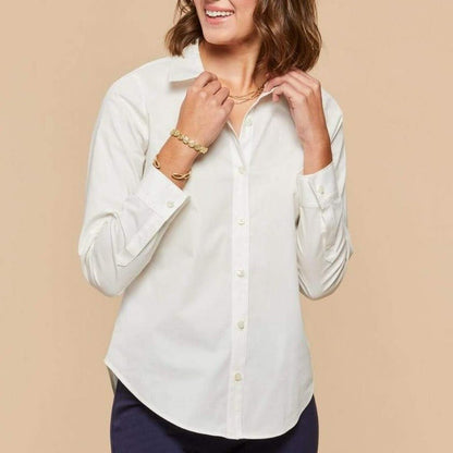 Patrice Stretch Poplin Blouse - Pearl White