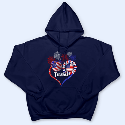 Patriotic Teacher, Fourth 4th Of July, Independence Day - Personalized Custom T Shirt - Birthday, Loving, Funny Gift for Teacher, Kindergarten, Preschool, Pre K, Paraprofessional