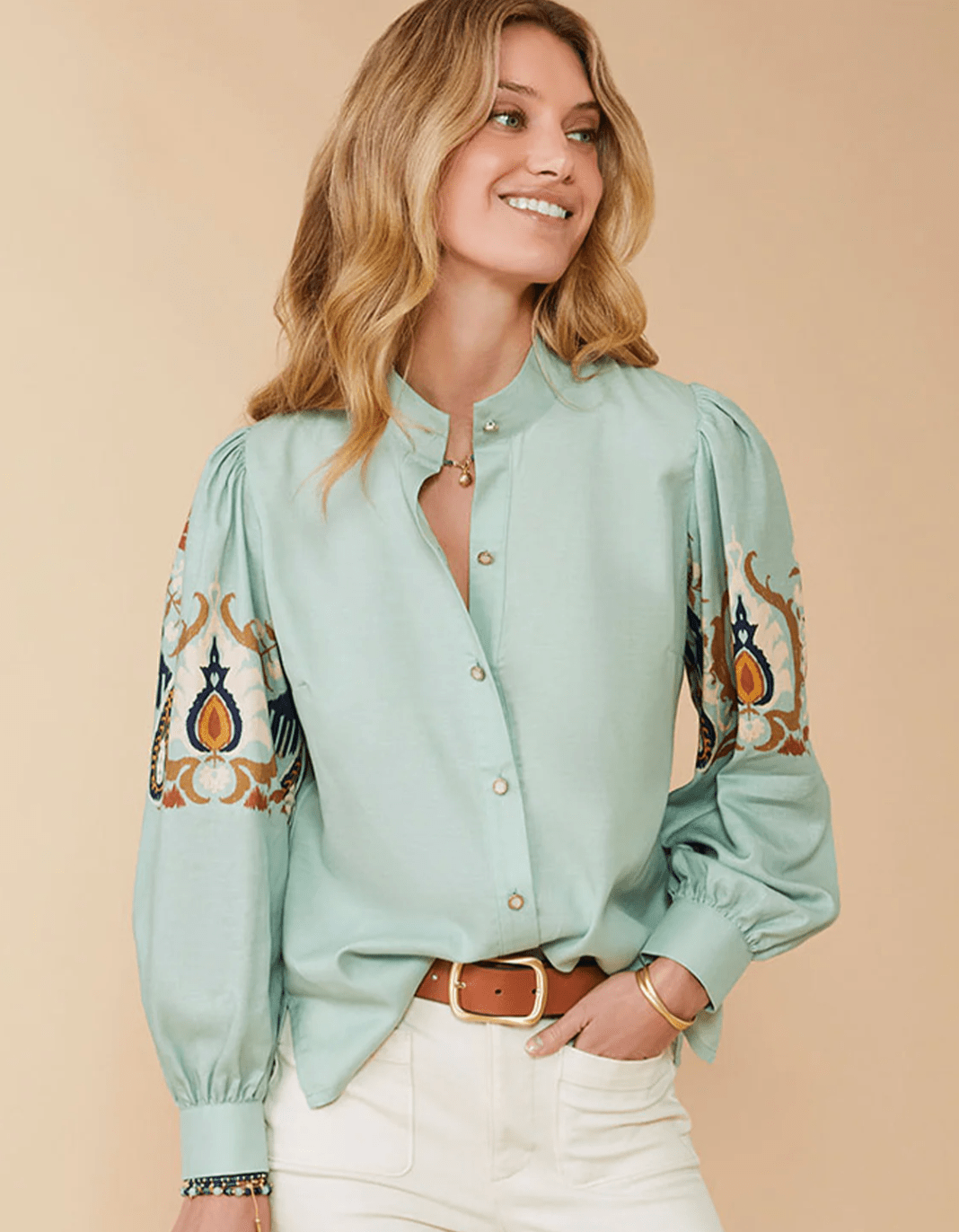 Paulette Blouse Kalalanta Ikat Palm Sea Foam