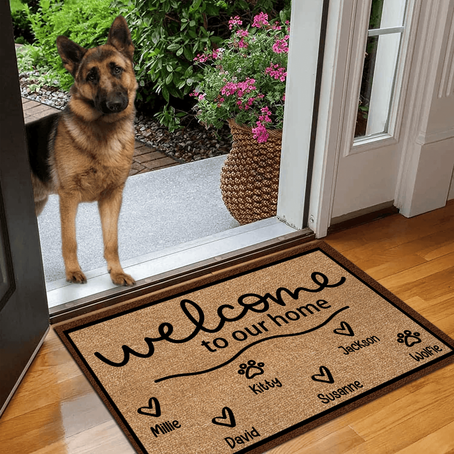 Paw Prints - Welcome To Our Home - Personalized Doormat - Birthday, Housewarming, Funny Gift for Homeowners, Friends, Dog Mom, Dog Dad, Dog Lovers, Pet Gifts for Him, Her