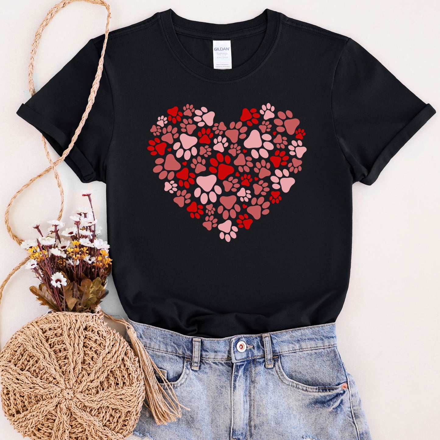 Paw Print Heart, Pets, Dogs, Cats, Super Soft Tshirt, Valentine's Day