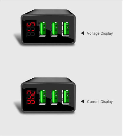 PBG 3 port LED Display Wall Charger and 3 in 1 Cable Bundle Blue