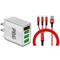 PBG 3 port LED Display Wall Charger and 3 in 1 Cable Bundle Red