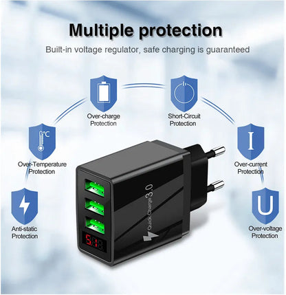 PBG 3 Port LED Voltage Wall Charger and 6 Port Car Charger Black/Black