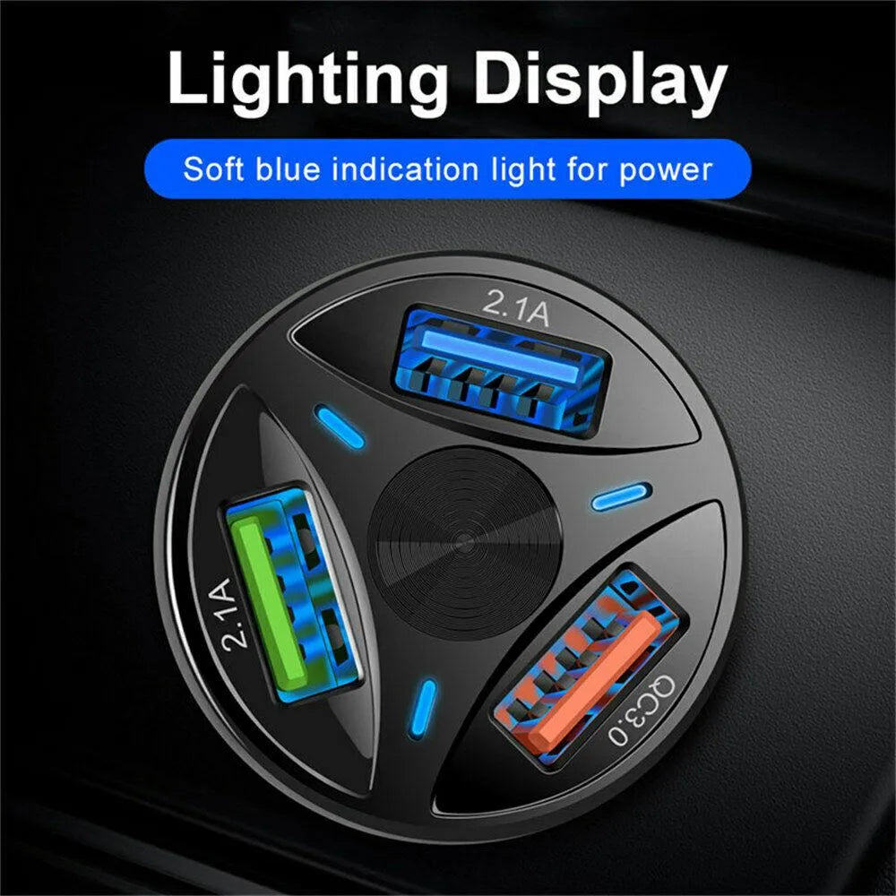 PBG 3 Port White USB Fast LED Car Charger and Charger Compatible for Iphone USB Cable Combo