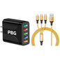 PBG Black 5-Port LED Wall Charger & QC 3-in-1 Nylon Braided Fast Charging Cable