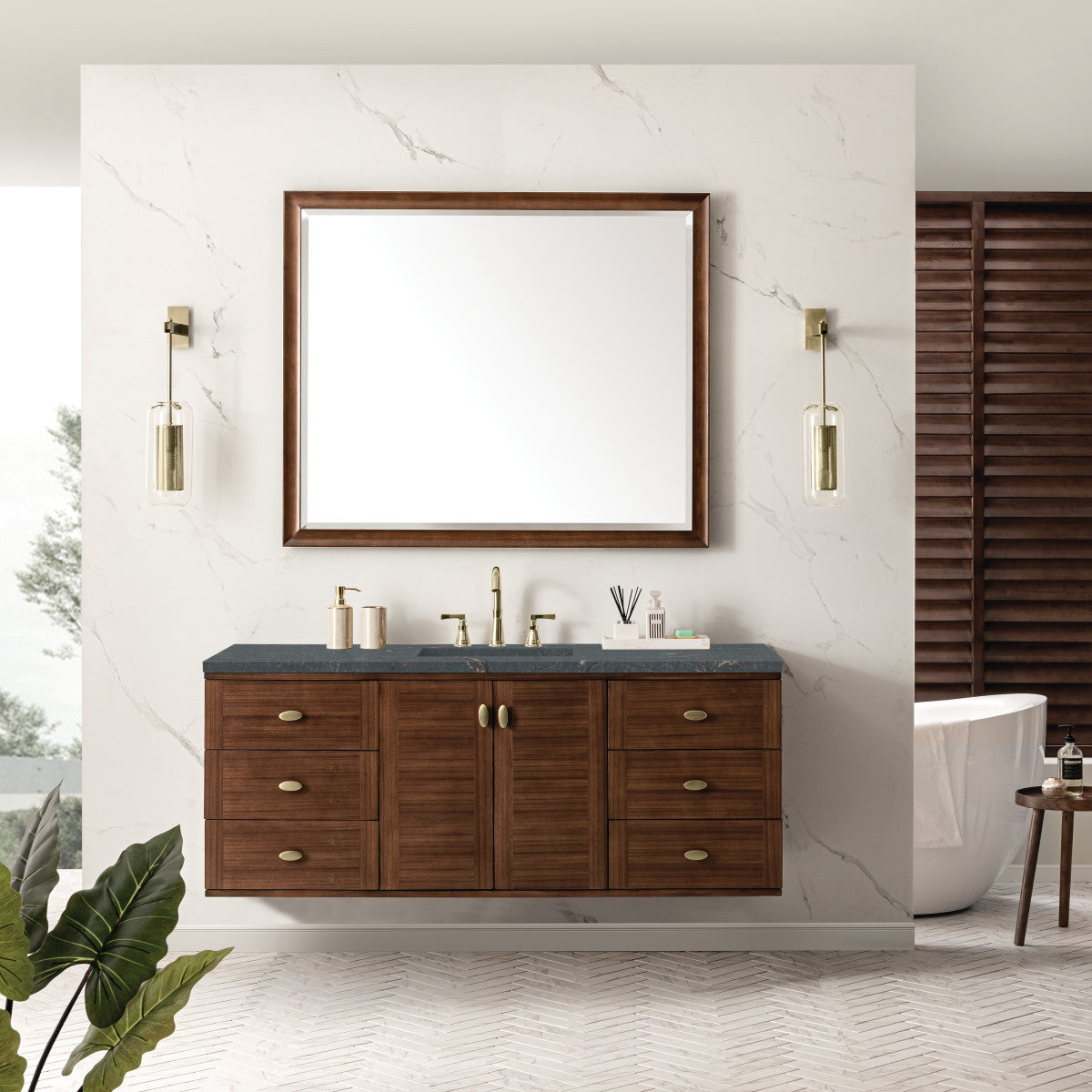 Amberly 60" Single Vanity Cabinet, Mid-Century Walnut